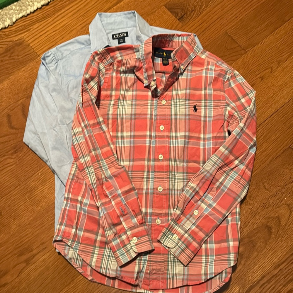 youth boys button down shirts. Ralph Lauren and chaps. Size medium.